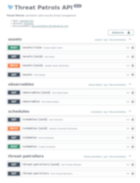 Threat Patrols API screenshot